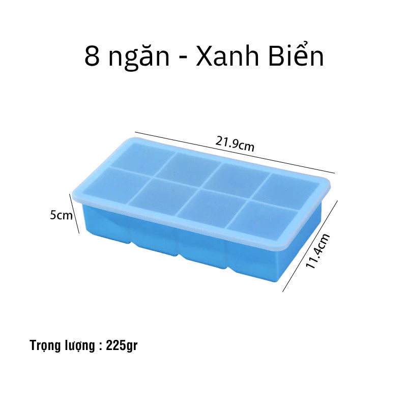 Multi-Color 8-Square Silicone Ice Cube Tray and Food Storage Container with Lid