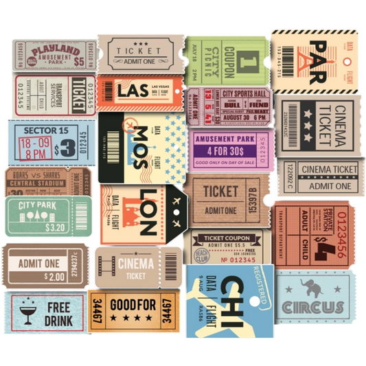 Set 50 Vintage Ticket Stickers