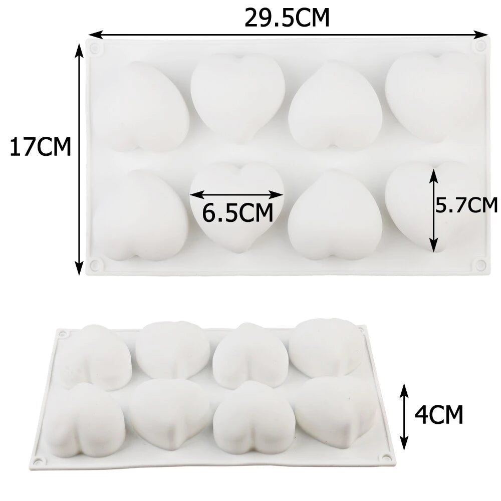 3D Heart Silicone Mold (8 Cavities): Perfect for Chocolate, Baking Decorations, Muffin Toppers, and Mousse Cakes