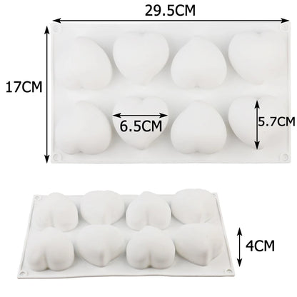 3D Heart Silicone Mold (8 Cavities): Perfect for Chocolate, Baking Decorations, Muffin Toppers, and Mousse Cakes