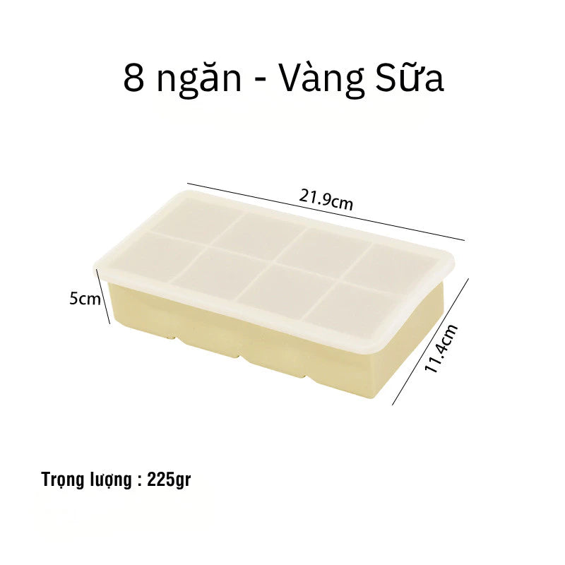 Multi-Color 8-Square Silicone Ice Cube Tray and Food Storage Container with Lid
