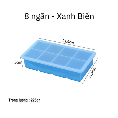 Multi-Color 8-Square Silicone Ice Cube Tray and Food Storage Container with Lid