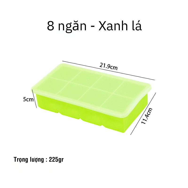 Multi-Color 8-Square Silicone Ice Cube Tray and Food Storage Container with Lid