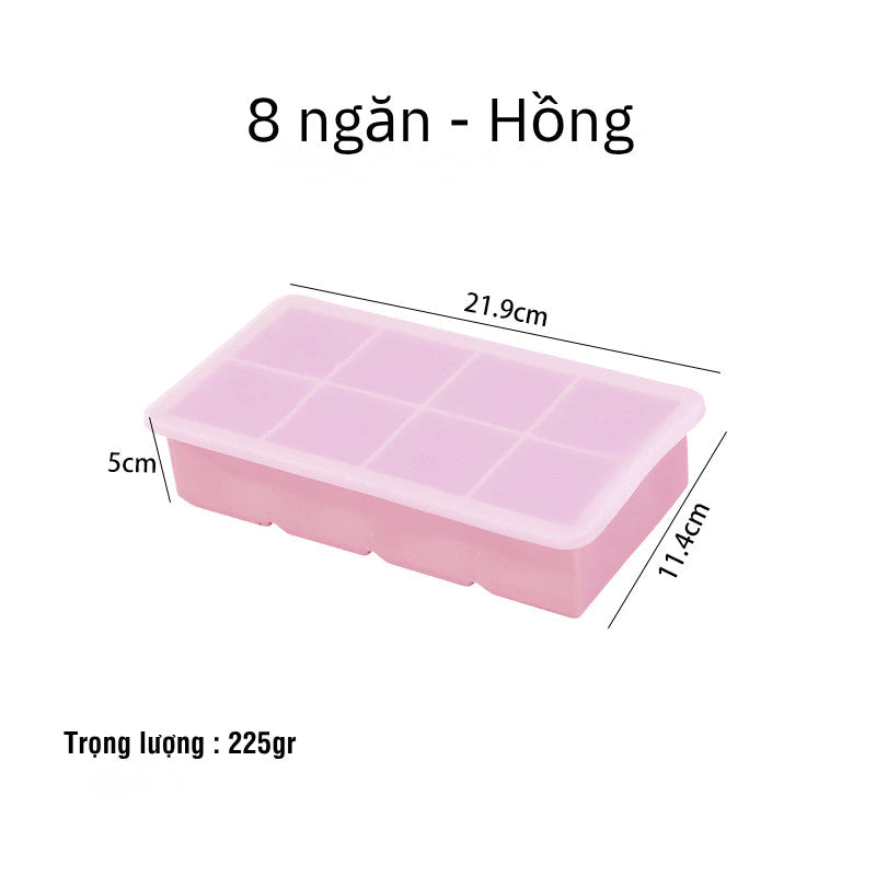 Multi-Color 8-Square Silicone Ice Cube Tray and Food Storage Container with Lid