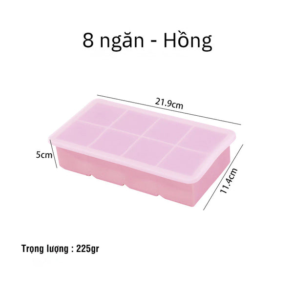 Multi-Color 8-Square Silicone Ice Cube Tray and Food Storage Container with Lid