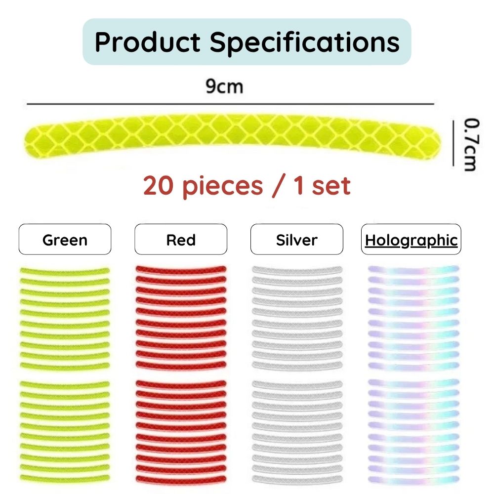 Set 20 Waterproof Reflective Stickers For Wheel Rim Decoration
