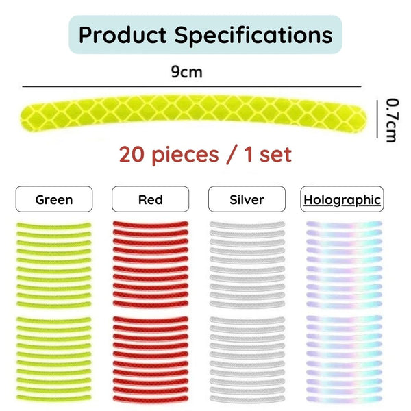 Set 20 Waterproof Reflective Stickers For Wheel Rim Decoration
