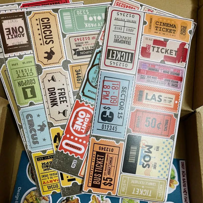 Set 50 Vintage Ticket Stickers
