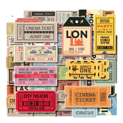 Set 50 Vintage Ticket Stickers