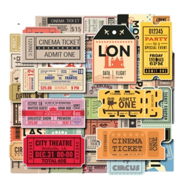 Set 50 Vintage Ticket Stickers