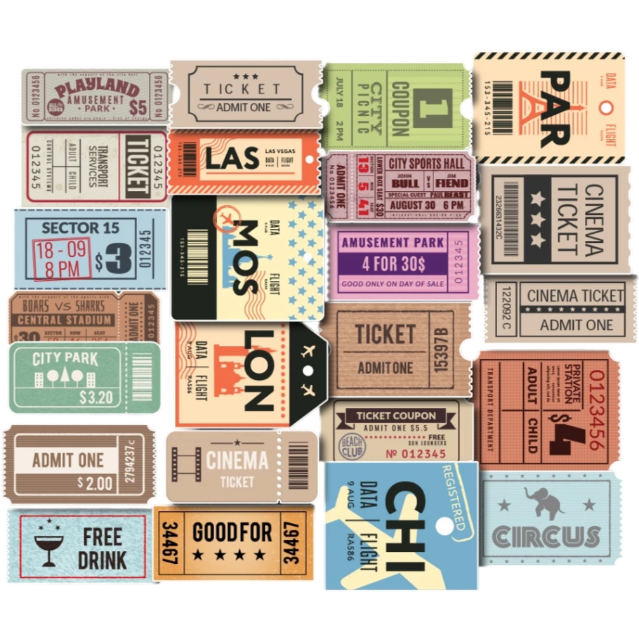 Set 50 Vintage Ticket Stickers