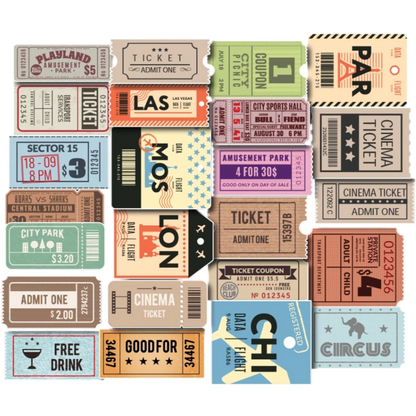 Set 50 Vintage Ticket Stickers