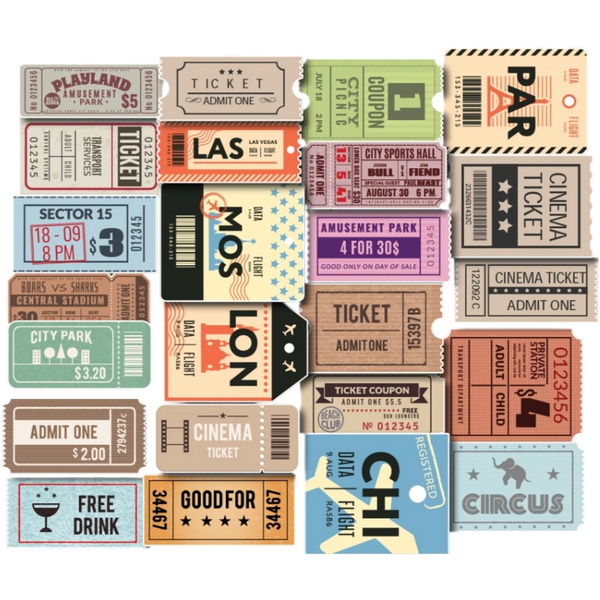 Set 50 Vintage Ticket Stickers