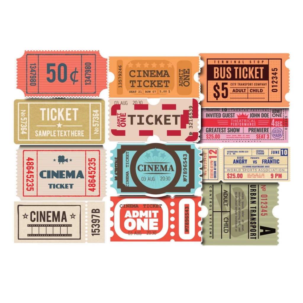 Set 50 Vintage Ticket Stickers