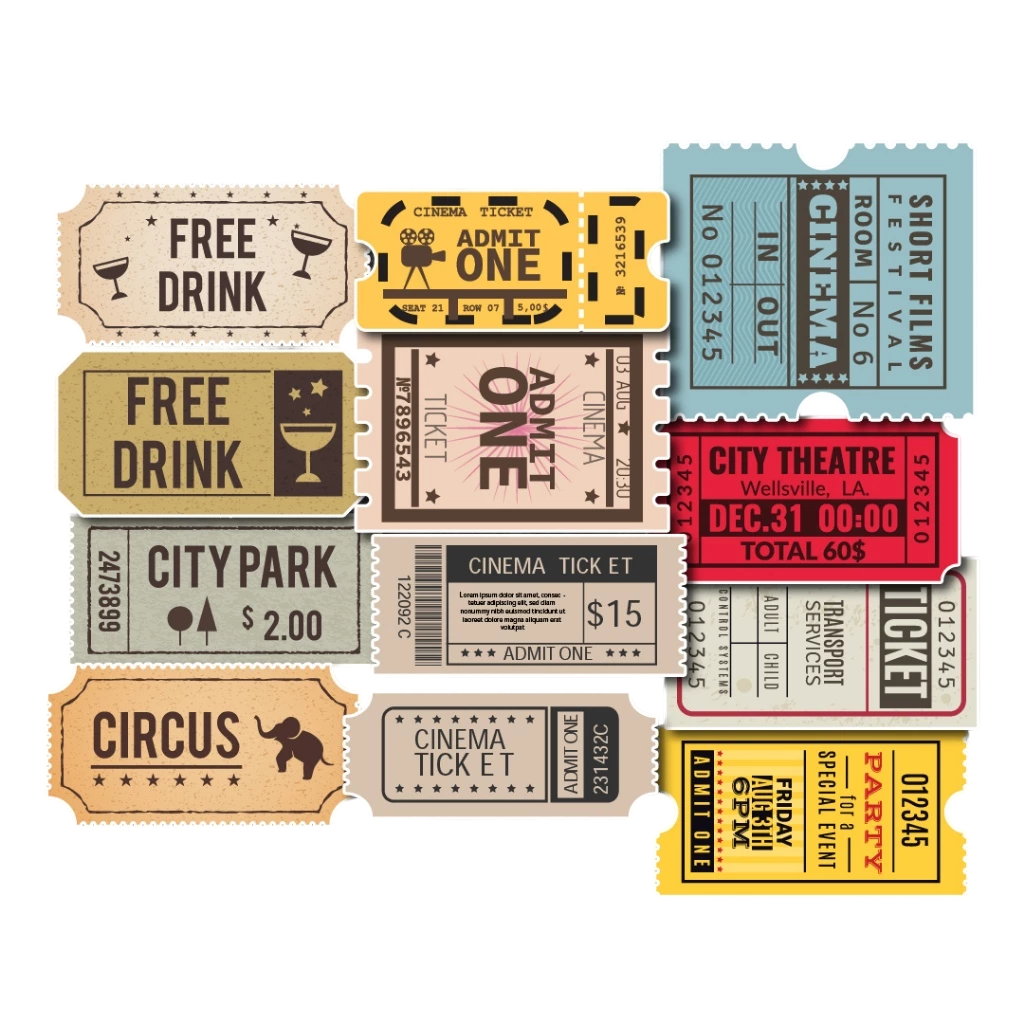 Set 50 Vintage Ticket Stickers